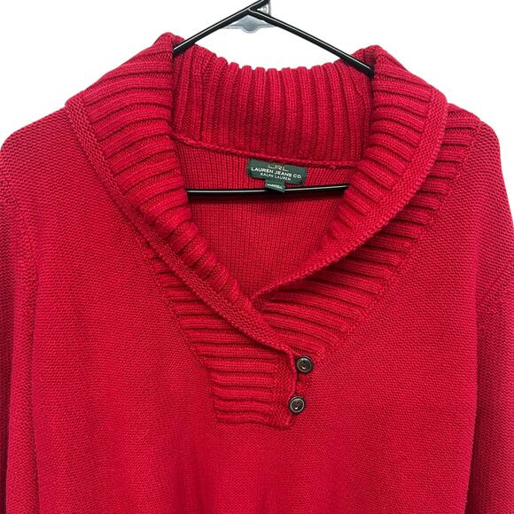 Ralph Lauren LRL Red Shawl Collar Pullover Sweater Cotton Blend Size XL - Picture 2 of 6